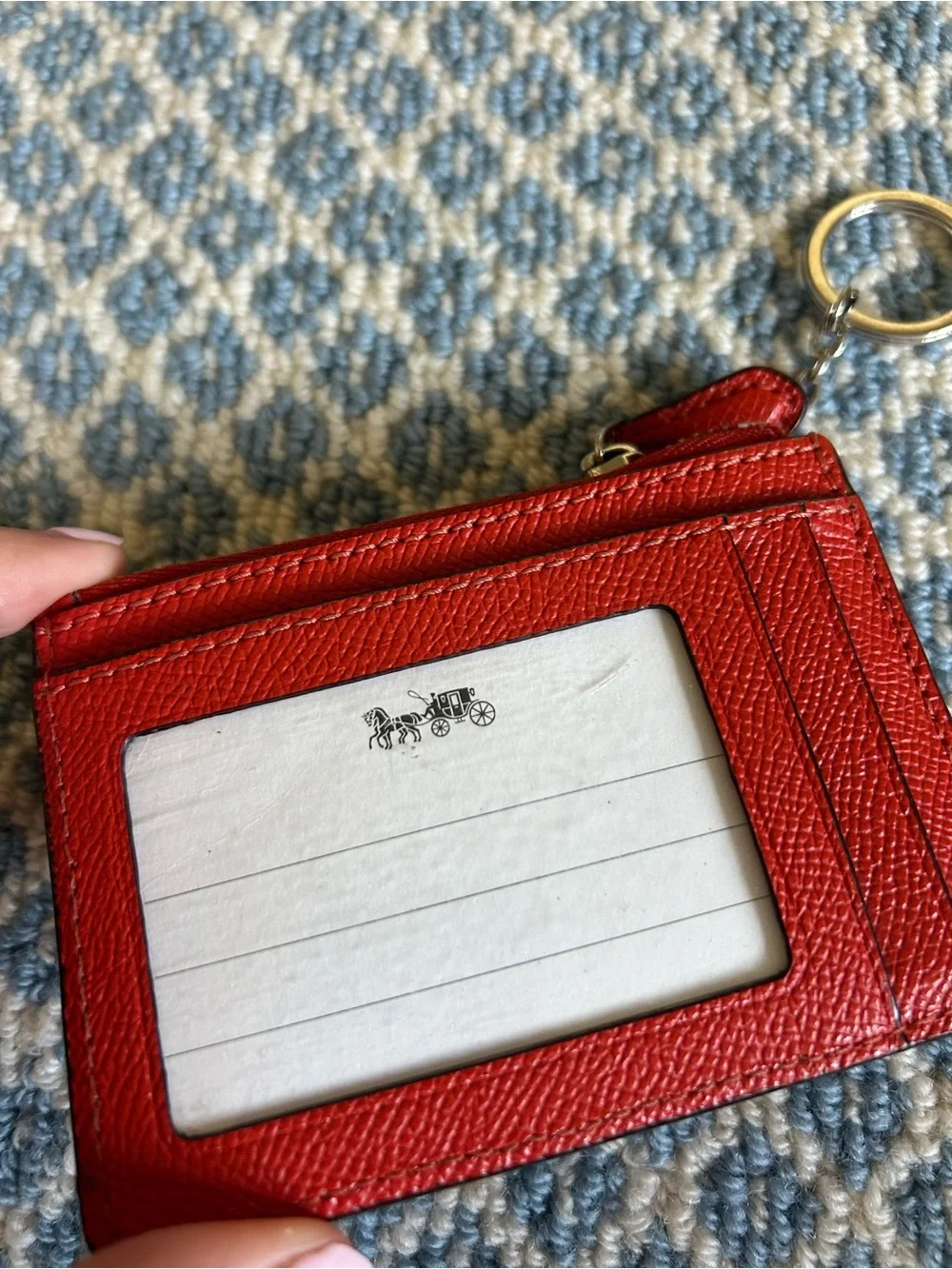 Coach Red Leather Zip Card Case with Key Ring